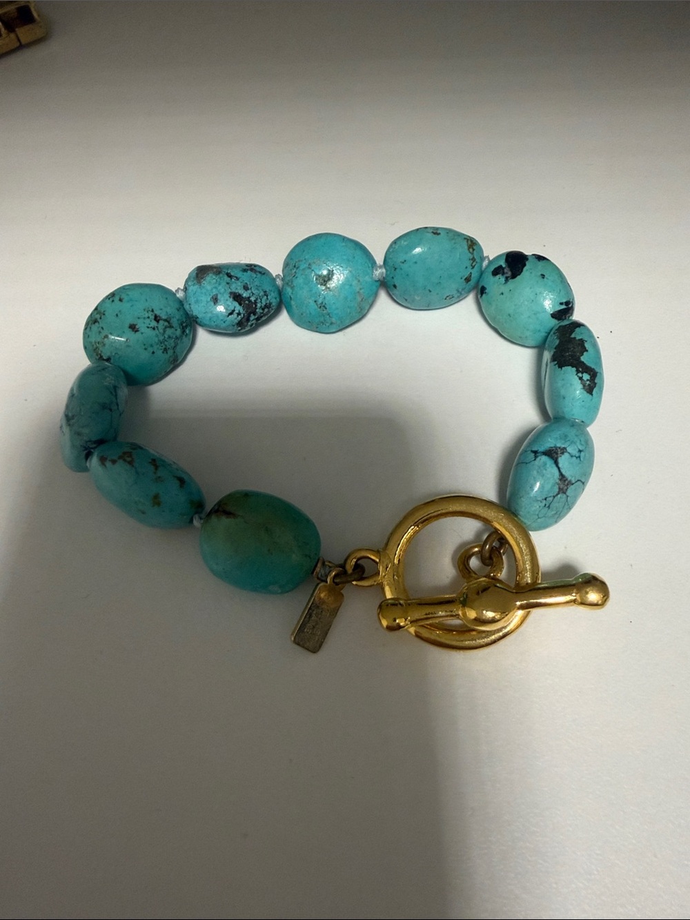 Vintage Kenneth Lane Turquoise Bead Bracelet with Gold Toggle Clasp